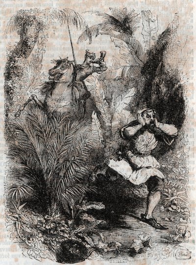 Astolphe pakottaa Caligorantin pakenemaan - Ludovico Arioston (1500-luku) kaiverrus "" Furious Roland" (Orlando furioso) (1500-luvulla), joka tunnetaan nimellä Ariosto - Tressanin kreivi kääntää italiasta ja julkaisi Gustave Harvard 1851. tekijältä Unknown artist