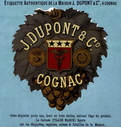Aito etiketti J. Dupont & C¡, Cognac. 1882 painos tekijältä Unknown artist