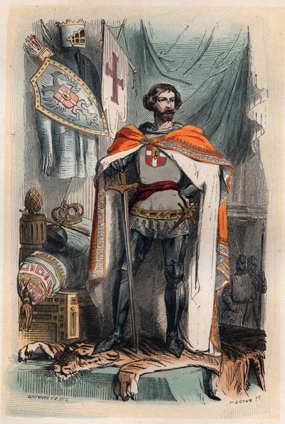 Baldwin I of Konstantinopoli - Muotokuva Baudouin I:stä, Itämaan latinalaisesta keisarista (1171-1206), josta tuli Konstantinopolin keisari osallistumalla neljänteen ristiretkeen. Tunnetaan myös nimellä Baudouin IX of Flanders (tai Baudouin VI of Hainaut). tekijältä Unknown artist