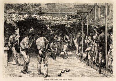Palloilijat Roomassa (Italia). Kaiverrus havainnollistamaan matkaa Roomaan, Francis Wey, vuosina 1864-1868, julkaistu "Le tour du monde, nouveau journal des voyages" -lehdessä Edouard Chartonin johdolla. tekijältä Unknown artist