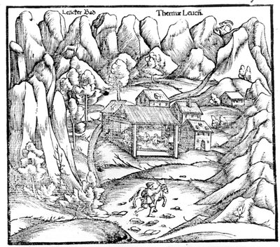Baths of Baden (Itävalta), kaiverrus 1500-luvulta. tekijältä Unknown artist