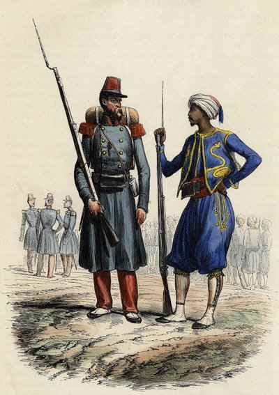 Muukalaislegioonan pataljoona, muodostettu ja lähetetty Algeriaan vuonna 1831; Alkuperäiskansojen Tirailleurs-pataljoona, perustettu ja lähetetty Algeriaan vuonna 1841, Leon Galibertin teoksessa "" L