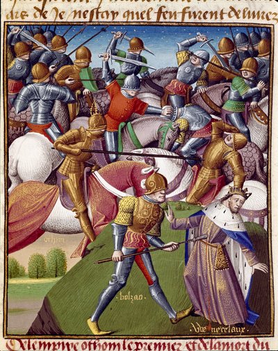 Keisari Othon I:n sotilaiden taistelu (Otton tai Othon I, 912-973). Pienoiskuva Vincent de Beauvais