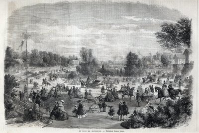 Kauniita päiviä Bois de Boulognessa Pariisissa. Kaiverrus "Maailmankaikkeudessa" tekijältä Unknown artist