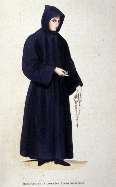 Pyhän Maurin seurakunnan benediktiini. Kaiverrus albumista uskonnollisista määräyksistä, Pariisi tekijältä Unknown artist