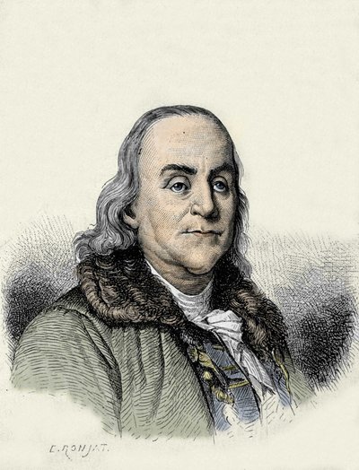 Benjamin Franklin (1706-1790), yhdysvaltalainen filosofi, fyysikko ja suurlähettiläs. tekijältä Unknown artist