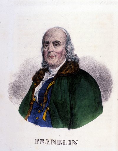 Benjamin Franklin (1706-1790), yhdysvaltalainen filosofi, fyysikko ja suurlähettiläs. tekijältä Unknown artist