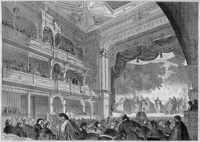 Berliini, näkymä Wallner-teatterin uuteen saliin, joka rakennettiin uudelleen vuonna 1865. Teoksessa "" L