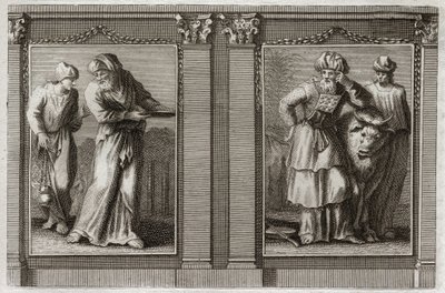 Royaumontin raamattu, Vanha testamentti: Pappien vaatteet. Kuva suurpapin ja muiden leeviläisten vaatteista. Kuvitus vuodelta 1811. tekijältä Unknown artist