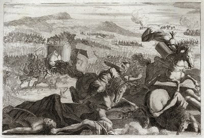 Royaumontin raamattu, Vanha testamentti: Juudaksen kuolema. Demetrius I Soter ja Nicanor. Judas Maccabee (Maccabee, Maccabee) kuolema taistelussa. Kuva osoitteesta tekijältä Unknown artist