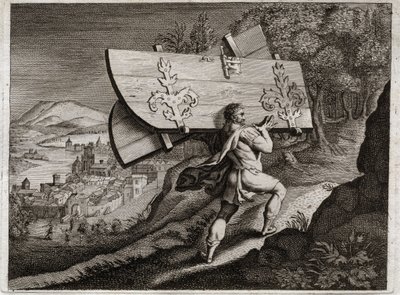 Royaumontin raamattu, Vanha testamentti: Gazan portit. Simson, lukitse Gazaan, revi kaupungin portit. Kuvitus vuodelta 1811. tekijältä Unknown artist