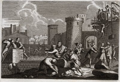 Royaumontin raamattu, Vanha testamentti: Jerusalem rebatie. Kuningas Artakserkses I lähetti Nehemian Jerusalemiin luvan kapinoida kaikki sen muurit. Kuvitus vuodelta 1811. tekijältä Unknown artist