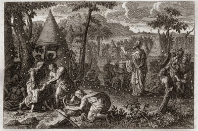 Royaumontin raamattu, Vanha testamentti: Juutalaiset erämaassa (tai mannan kapina). Jumala pudottaa mannaa taivaasta neljäksikymmeneksi vuodeksi. Kuvitus vuodelta 1811. tekijältä Unknown artist