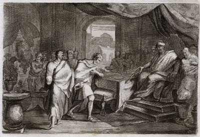 Royaumontin raamattu, Vanha testamentti: Joachim ampuu rautaa. Evilmerodak (Evil Merodac, Evil Merodac), Babylonin kuningas Nebukadnessar II:n kuoleman jälkeen kohtelee Joakimia (Joakim, Joakin, Jehonja), joka oli entinen Juudan kuningas, ja vetää hänet ra tekijältä Unknown artist