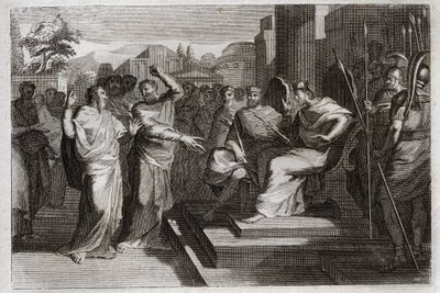 Royaumontin raamattu, Vanha testamentti: Piete of Josaphat. Joosafat, Juudan hurskin kuningas, saa kaikki ympärillään olevat ruhtinaat vapisemaan ja todistaa eri tavoin hänen hurskaudestaan Jumalaa kohtaan, mikä teki hänet voittajaksi vihollisistaan. Illus tekijältä Unknown artist