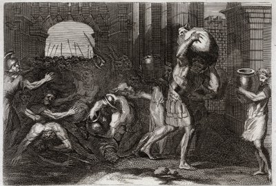 Royaumontin raamattu, Vanha testamentti: Eliseen ennustus. Samarian herra, joka on eksyttänyt Eliisen sanat, on ahtautunut hänen jalkojensa juureen. Kuvitus vuodelta 1811. tekijältä Unknown artist