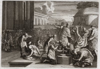 Royaumontin raamattu, Vanha testamentti: Adonibesecin rangaistus. Josuen kuolema. Juutalaisten uhmattua kuningas Adonibesec (Adonibesech, Adoni Bezek, Adoni-Bezek) leikattiin pois hänen jalkojensa ja käsiensä päät, kuten hän oli leikannut, jopa seitsemänky tekijältä Unknown artist