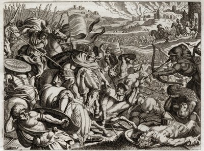 Royaumontin raamattu, Vanha testamentti: Benjaminilaisten rangaistus. Benjaminin heimo tuhotaan. Kuvitus vuodelta 1811. tekijältä Unknown artist
