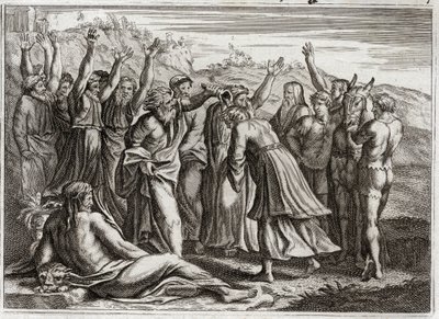 Royaumontin raamattu, Vanha testamentti: Salomon King. Daavid perusti Salomon Kingin Betsabeen ja profeetta Natanin rukouksiin. Kuvitus vuodelta 1811. tekijältä Unknown artist