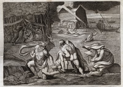 Royaumontin raamattu, Vanha testamentti: Vedenpaisumus. Vedenpaisumus tulvii koko maan. Ainoa arkki pelastaa ne, jotka olivat siihen lukittuina, tästä uppoamisesta. Kuvitus vuodelta 1811. tekijältä Unknown artist