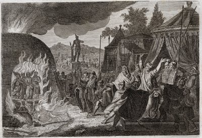 Royaumontin raamattu, Vanha testamentti: Kolme Babylonin lasta uunissa. Kuningas Nebukadnessar II heittää kolme nuorta heprealaista miestä palavaan uuniin, josta he pääsevät ihmeen kautta eroon. Heitä kutsutaan Ananiakseksi, Azariaksi ja Misaeliksi (tai Sh tekijältä Unknown artist