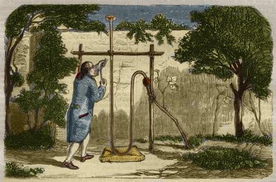 Kasvitiede: Stephen Halesin (1677-1761) kokemus seven nousuvoimasta vuonna 1727. Kaiverrus vuodelta 1859 "" Le Musee Des Sciences -kirjassa" tekijältä Unknown artist