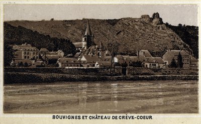 Bouvignes sur Meuse ja Chateau de Creve Coeur (Creve-Coeur tai Crevecoeur), Vallonia, Belgia tekijältä Unknown artist