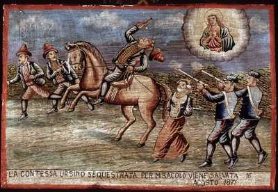 Brigandage, ex-voto vuonna 1871: Kreivitär Ursino on juuri pelastettu ihmeellisesti. tekijältä Unknown artist