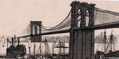 Brooklyn Bridge New Yorkissa, USA:ssa "The World Illustrates 168 Views" Päiväämätön (1800-luvun loppu) tekijältä Unknown artist