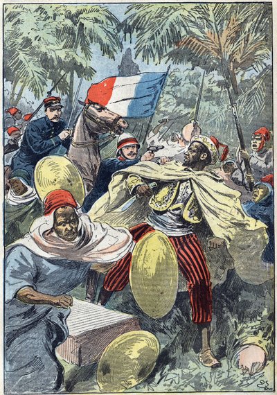Kapteeni Gouraud ja luutnantti Jacquin vangitsivat Samory Touren (noin 1830-1900), sudanilaisen johtajan ja Ranskan siirtomaavallan vastustajan Afrikassa. Sudan tekijältä Unknown artist