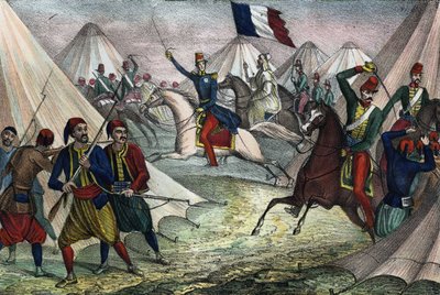 Aumalen herttua vangitsi Abd-el-Kaderin Smallan Algeriassa 16. toukokuuta 1843. Teoksessa ”” Storia d