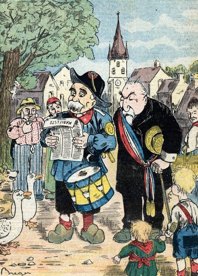 Karikatur, die Georges Clemenceau und Emile Combes zeigt, die gemeinsam in den französischen Wahlkämpfen von 1913 kandidieren von Unknown Artist