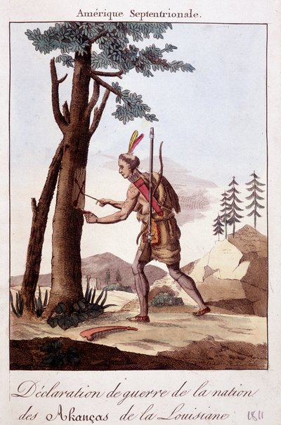Sodanjulistuksen seremonia Louisianan Akancas-intiaanien kesken - kaiverrus tekijältä Unknown artist