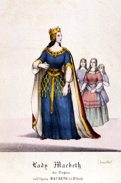 Lady Macbethin hahmo Giuseppe Verdin (1813 - 1901) oopperassa "Macbeth" William Shakespearen teoksen jälkeen. 1847. Kaiverrus. tekijältä Unknown artist