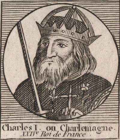 Kaarle Suuri (Carolus Magnus, Kaarle Suuri) (747-814) Frankkien kuningas ja lännen kristitty keisari - kaiverrus Charles Constant Le Tellierin "Instruction sur l