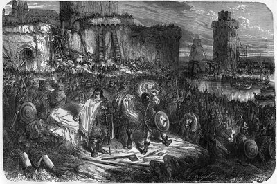 Kaarle III 3 Gros (839-888) Lännen keisari (881 - 887) ja Ranskan hallitsija (884 - 887) leiriytyi Pariisin muurien alle uskaltamatta taistella normaneja vastaan, vaan halusi ostaa heidän eläkkeensä hintaan raha. tekijältä Unknown artist