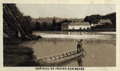 Chateau de Freyr sur Meuse (Freyr-Sur-Meuse), Belgia. 1800-luvun lopun kromolitografia. tekijältä Unknown artist