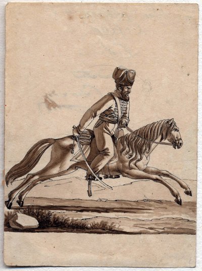 ""Chief (ataman) Cassack"" (Ataman of Cossacks) Nimetön piirros 1818 Koko 11,4x8,2 cm Yksityinen kokoelma tekijältä Unknown artist