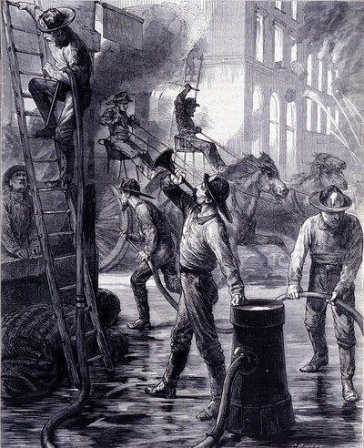 Chicagon palokunta sytyttää tulipalon, Yhdysvallat. 1800-luvulla tekijältä Unknown artist