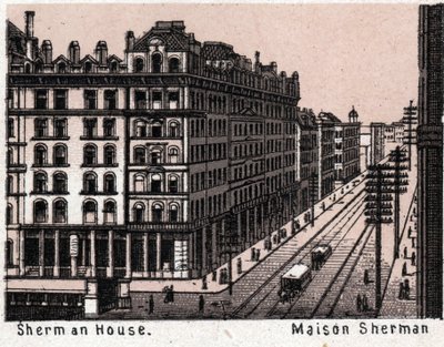 Chicago, Yhdysvallat: näkymä Sherman Housesta. kirjassa "" Maailma havainnollistaa 168 näkymää"" Päiväämätön (1800-luvun loppu) tekijältä Unknown artist