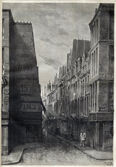 Koleraepidemia Pariisissa - Epidemia de Cholera Pariisissa - rue sainte Marguerite - kaiverrus "Le journal illustrious" -julkaisussa 1884 tekijältä Unknown artist