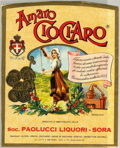 Ciociaro amaro -alkoholimainos (kromolitografia, 1800-luvun loppu) tekijältä Unknown artist