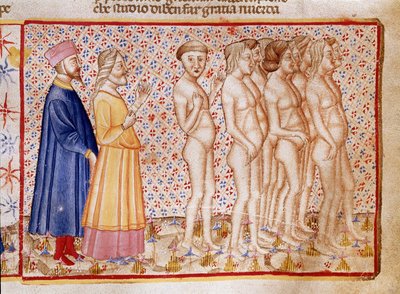 Väkivaltainen kierre Jumalaa, luontoa ja taidetta kohtaan: Dante ja Vergilius kohtaavat jumalanpilkkaajia. Valaistu sivu, joka havainnollistaa Hell-laulua Dante Alighierin (1265-1321) "Divina Commediasta". 1300-luku, Venetsia, Biblioteca Marciana tekijältä Unknown artist