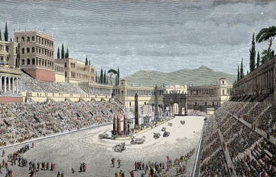 Circus Maximus - Suuri sirkus tai sirkus Maxime, Roomassa, vaunukilpailun kanssa - Värikaiverrus tekijältä Unknown artist