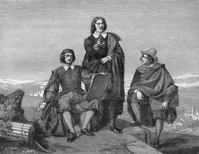Claude Lorrain, Nicolas Poussin ja Gaspard Dughet (Guaspre Poussin) Rooman alueella. Kaiverrus 1800-luvulta. tekijältä Unknown artist