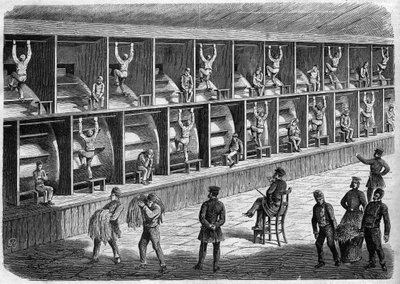 Coldbath Fieldsin vankila - House of Correction Lontoossa - juoksumatto - Coldbath Fields - Lontoon kaiverrus 1868 tekijältä Unknown artist