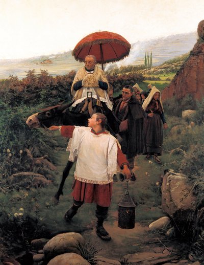 "" Yhdistä vuori "" Uskonnollinen Cortege vuorella. Mariano VAYREDA VILAN (1853-1903) maalaus. Espanja, Olot. Garrotxan aluemuseo. tekijältä Unknown artist