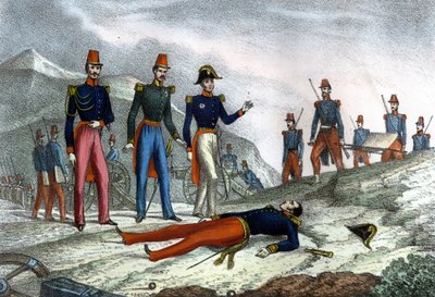 Algerian valloitus. Kenraali Danrémontin kuolema Konstantinuksen vangitsemisen yhteydessä. 13. lokakuuta 1837. Leon Galibertin teoksessa "Muinainen ja nykyaikainen Algeria". Italialainen painos 1846 värissä. tekijältä Unknown artist