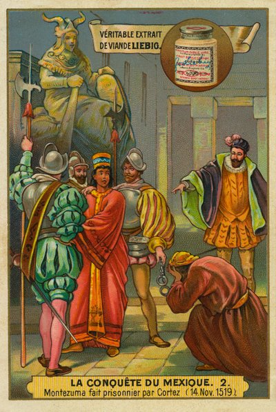 Meksikon valloitus: Cortes pidättää kuningas Montezuma II:n. tekijältä Unknown artist