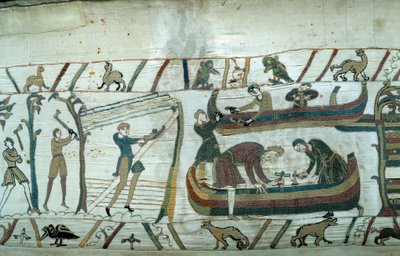 Normandian herttua William Valloittaja (1027-1087) Englannin valloitus: Normandin laivaston rakentaminen Yksityiskohta Bayeux